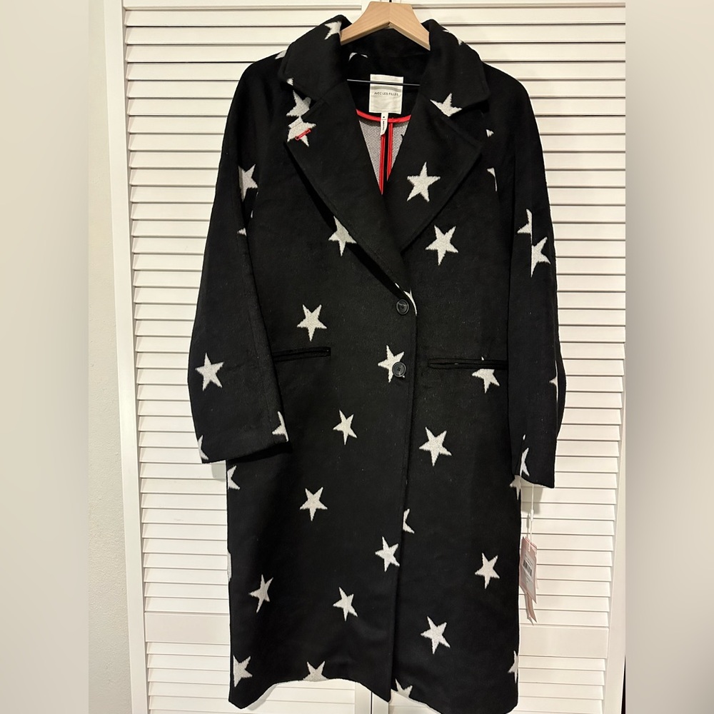 NWT Avec Les Filles Star-Print Double-Face Wool Coat SIZE M